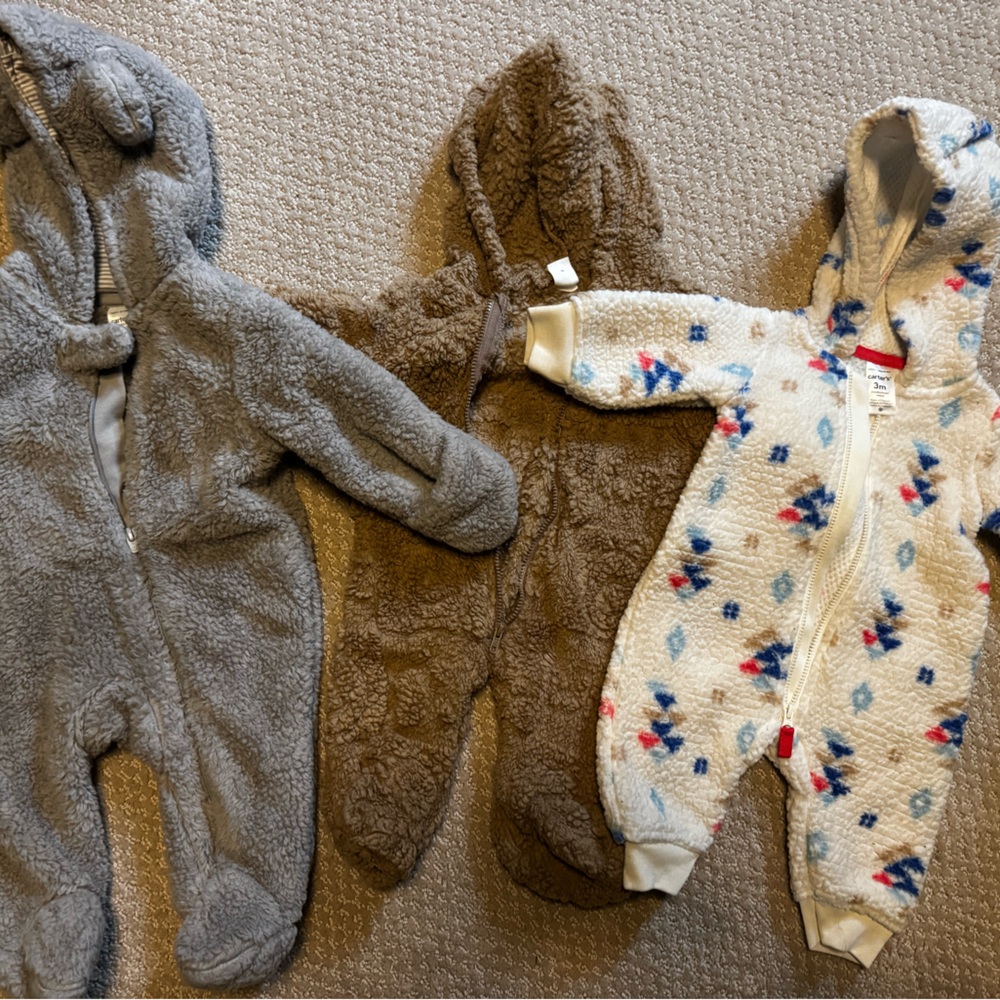 Carter's Sherpa Baby One-Piece Set in Gray, Brown & Cream Floral